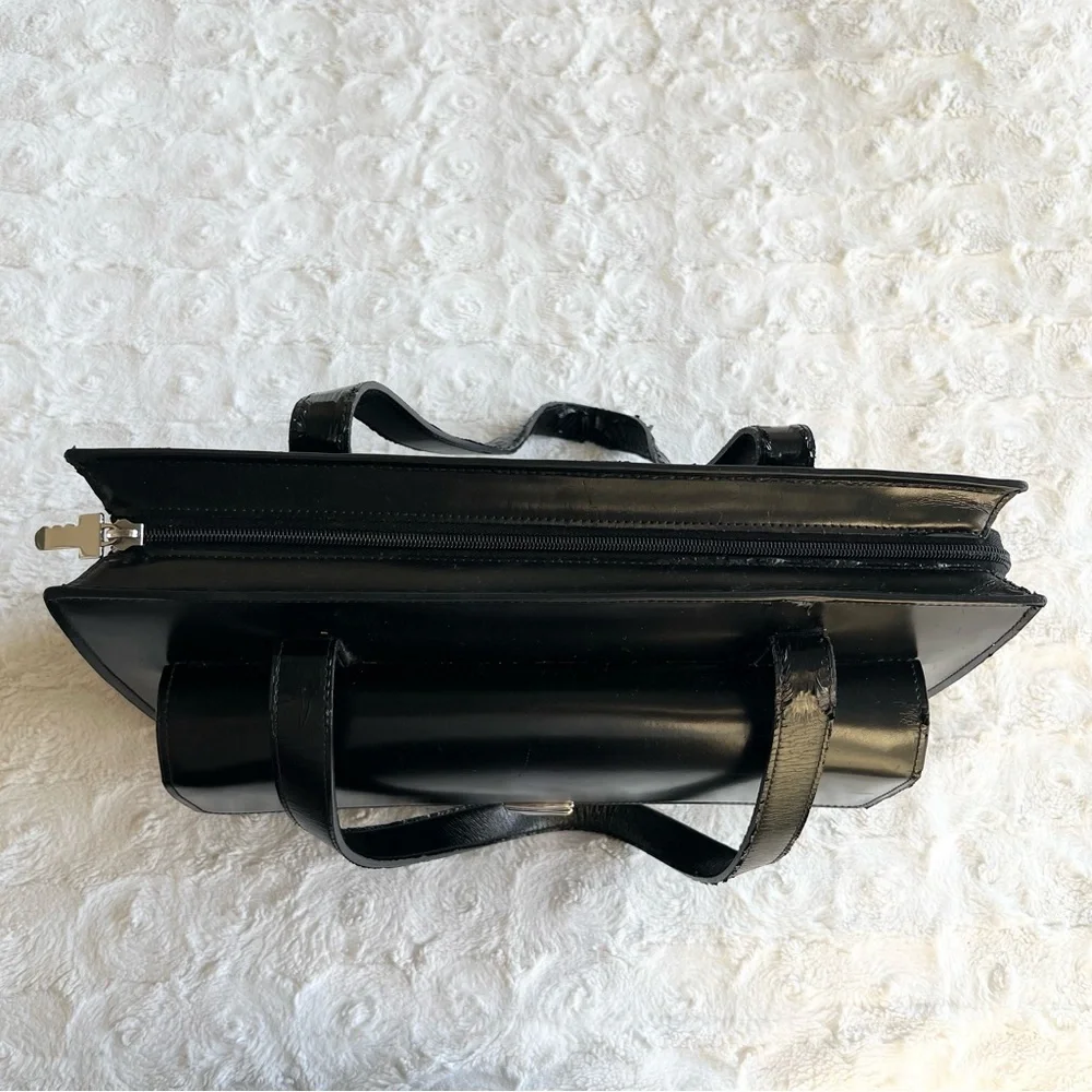 Jack Georges Bag Briefcase Womens Black Italian Leather Laptop Sleeve Zip *READ*
